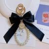 Key Bag Pendant Accessories Faux Pearl Bow Keychain Cute Beaded Bracelet Key Chain For Purse Bag Backpack Car Charm Ribbon