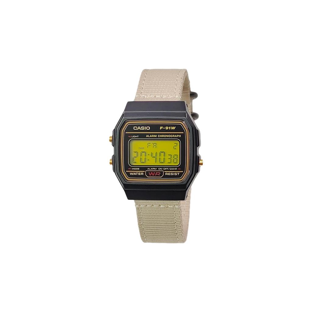 Casio Коллекция Custom Часы с кварцевым механизмом и нейлоновым ремешком Мужские часы Черный циферблат F-91WG-9(Watch5--)