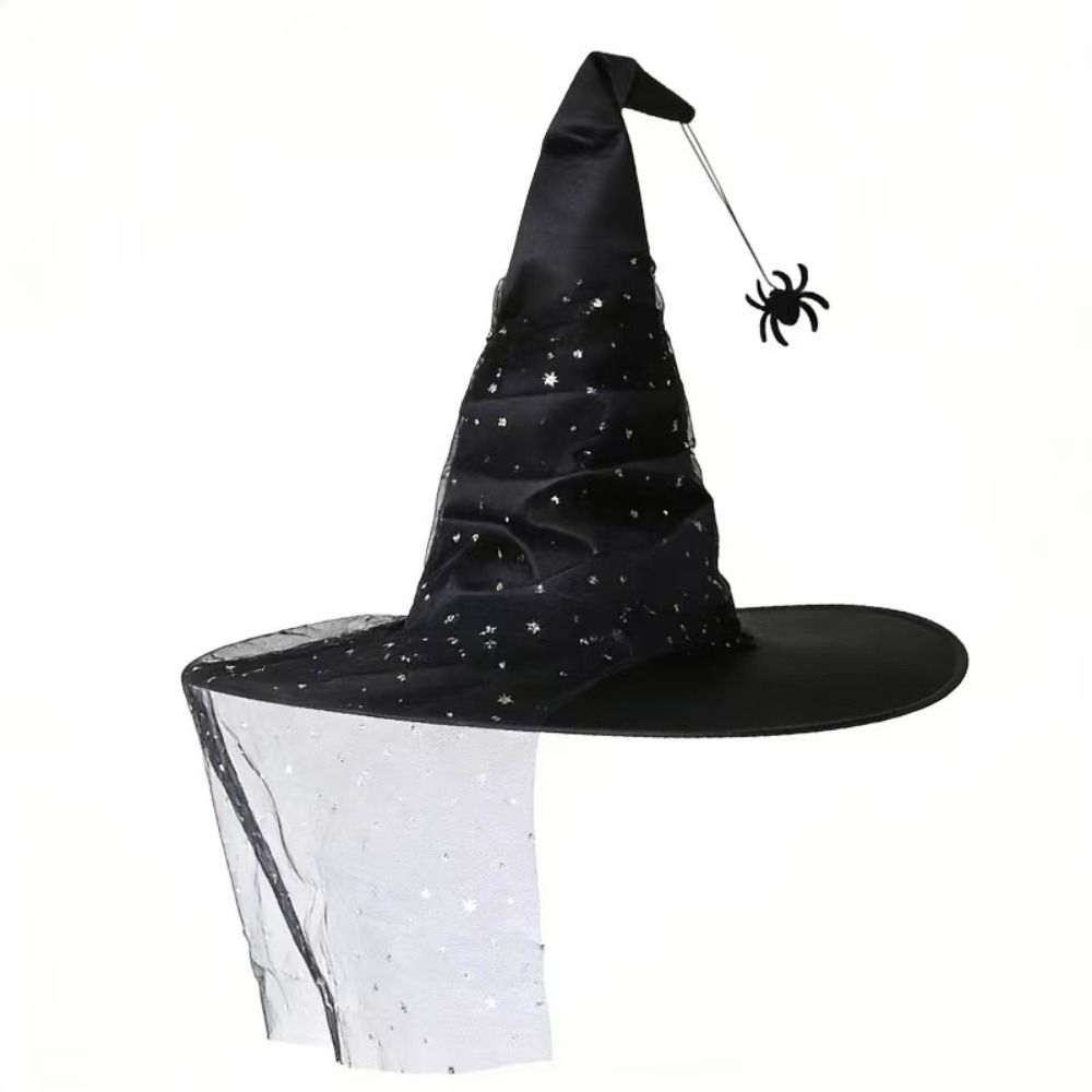With Veil Halloween Witch Hat Mesh Yarn Cover Masquerade Cap Cosplay Accessories Women's Costume