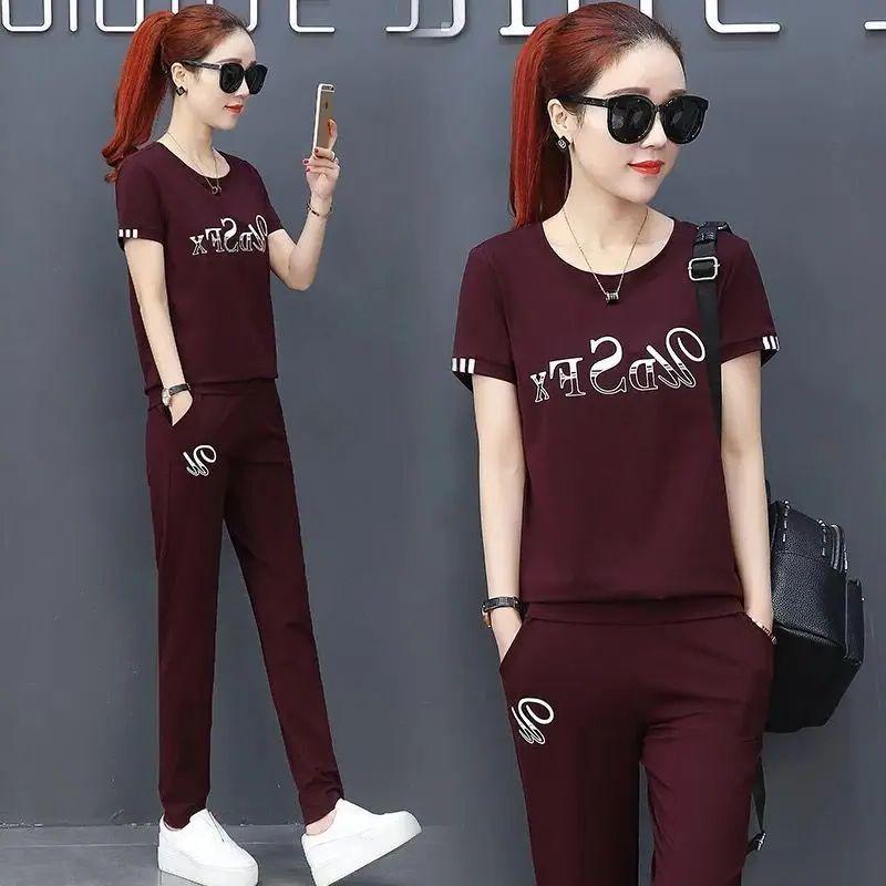 Повседневный укороченный спортивный костюм с короткими рукавами, женский летний свободный модный костюм из двух частей