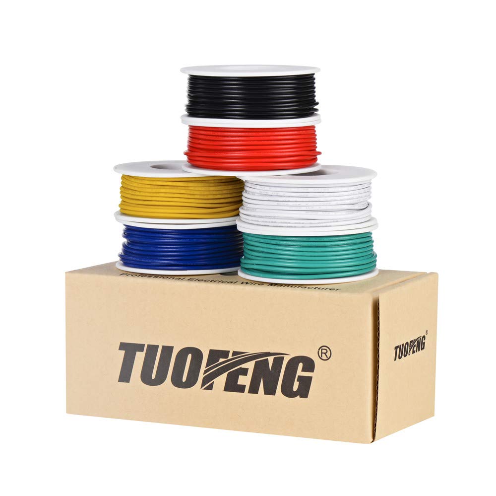 Набор проводов TUOFENG 22 AWG из ПВХ - Катушка 9 метров, 6 цветов - Многожильный провод калибра 22 - Набор крючковой проволоки из луженой меди для DIY