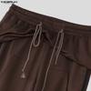 INCERUN Мужские повседневные длинные спортивные брюки с drawstring, эластичным поясом, капюшоном, расклешенные брюки