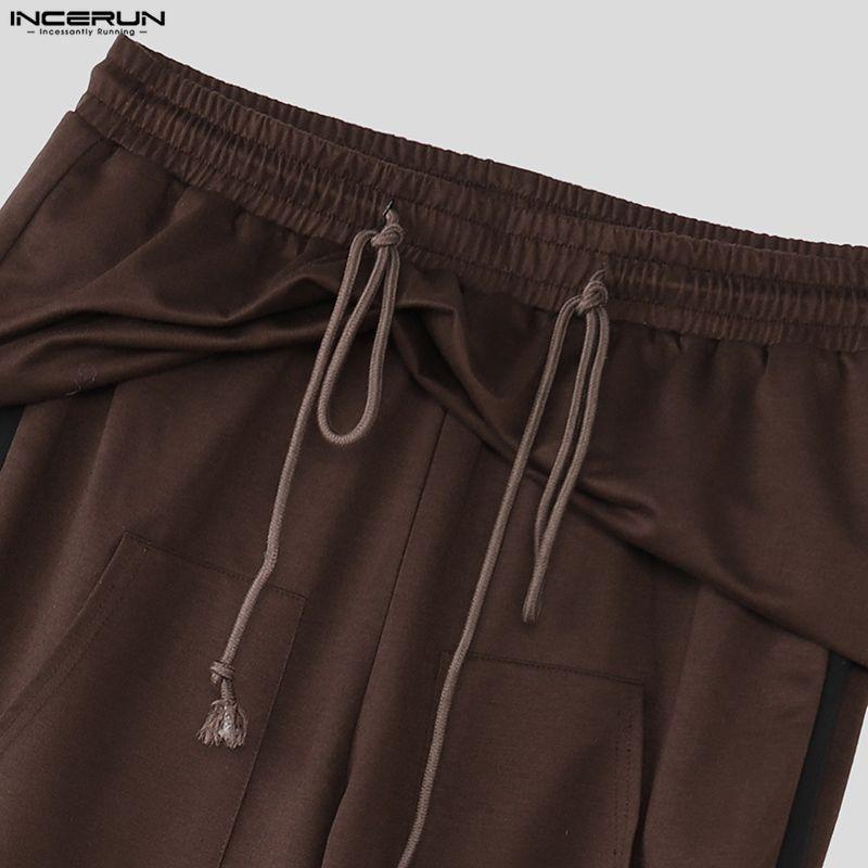 INCERUN Мужские повседневные длинные спортивные брюки с drawstring, эластичным поясом, капюшоном, расклешенные брюки