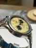 SUGESS Men's Chronograph Mechanical Watch 40mm, Panda Dial, Pilot Style, Stainless Steel Bracelet, See-Through Back, Swan Neck Regulator, Gold