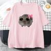 2024 Sad Hamster Tshirt Cartoon Graphic Printed Tee-shirt Pink Summer Comfortable Tshirt Streetwear Short Sleeve Unisex Unisex Tee