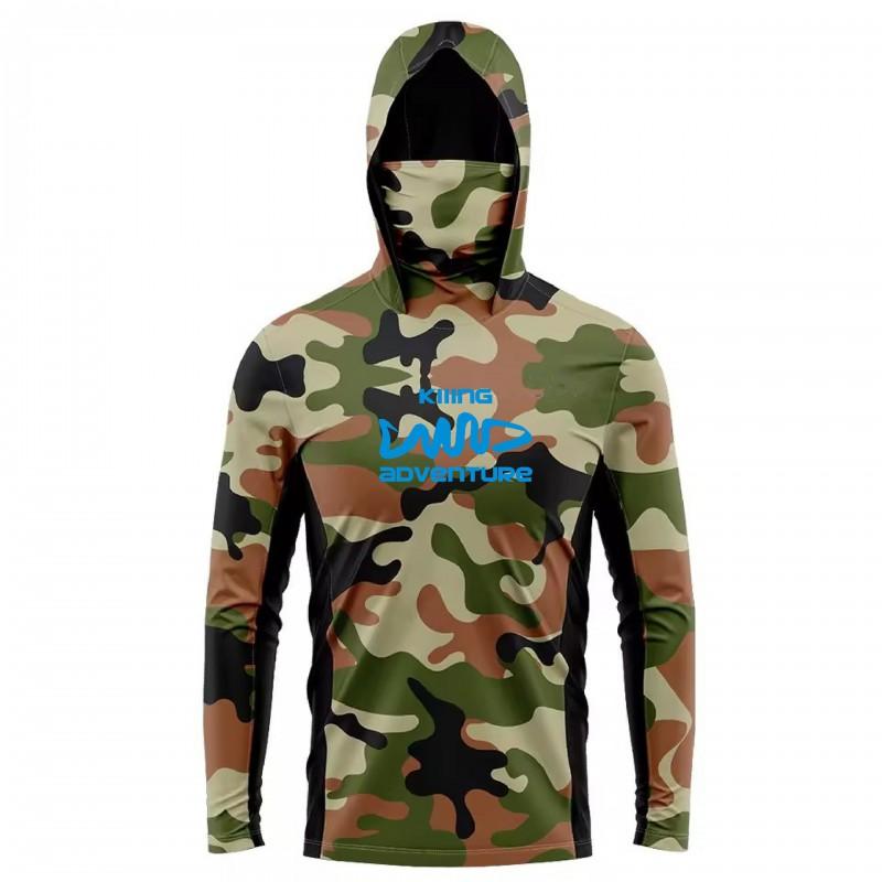 Mens Quick-Dry Hooded Sun Protection Fishing Cycling Jersey Breathable Long Sleeve Outdoor Sportswear
