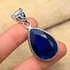Blue Sapphire Lab-Created Gemstone Handmade 925 Sterling Silver Jewelry Pendant
