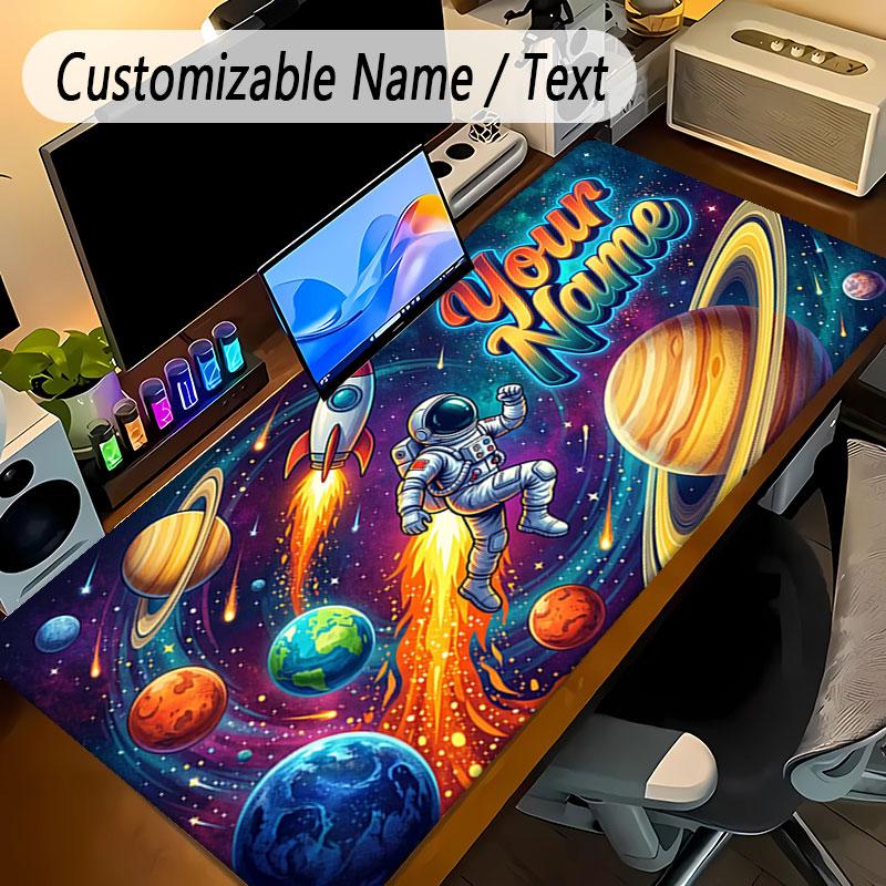 Astronaut Space Theme Personalized Mouse Pad Custom Name Text Non Slip Desk Pad For Laptop Office Desktop