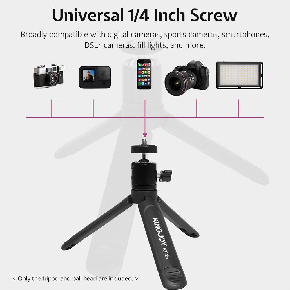 KINGJOY KT 26 Mini Desktop Tripod Rotatable Ball Head with Extendable Cold Shoe Phone Clip 1 4 Inch Screw for