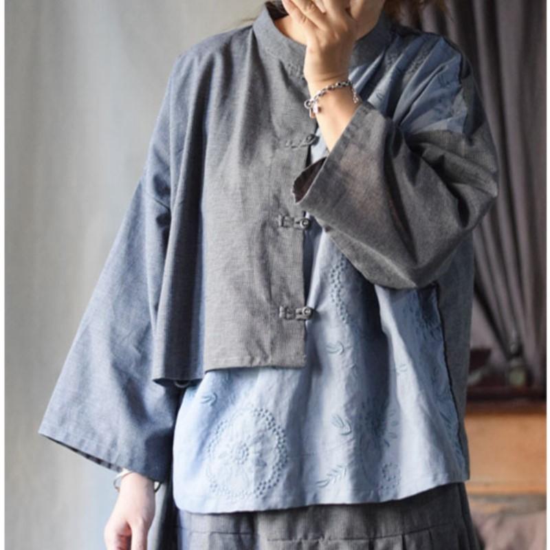 Johnature Женские рубашки в китайском стиле в стиле пэчворк, вышитые цветочные блузки, осенние винтажные блузки с пуговицами