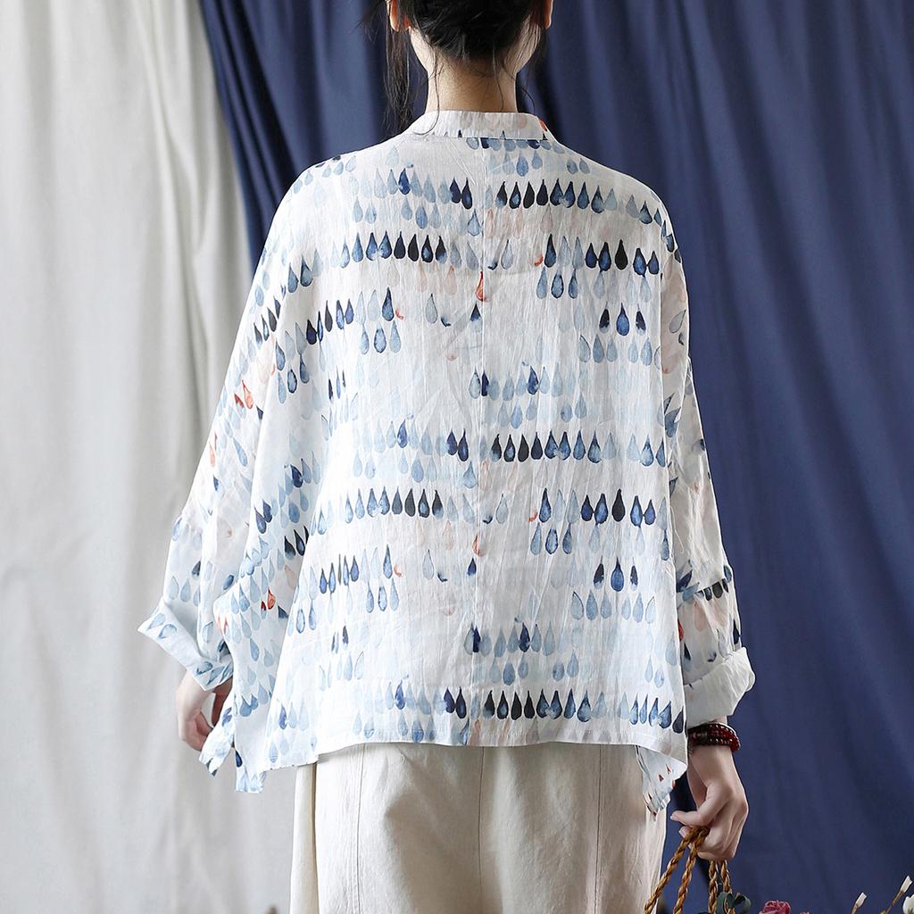 Johnature Женские рубашки рами в китайском стиле, блузки с цветочным принтом в китайском стиле, осенние женские рубашки на пуговицах с длинными рукавами