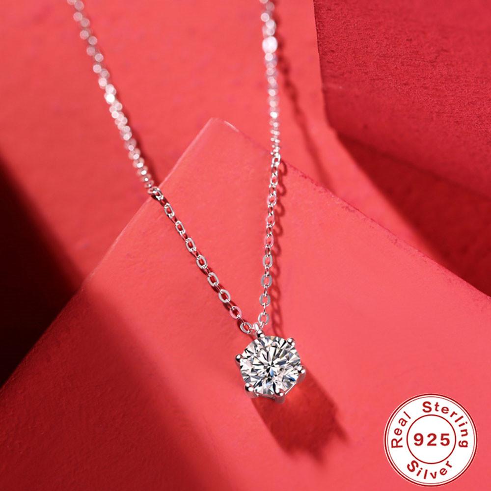 Ожерелье из серебра 1 карат S925 с инкрустацией муассанитом, простая подвеска с шестью когтями, цепочка на ключицу Источник