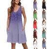 Женское повседневное летнее богемное пляжное платье с принтом и карманами, V-образным вырезом, платье-майка