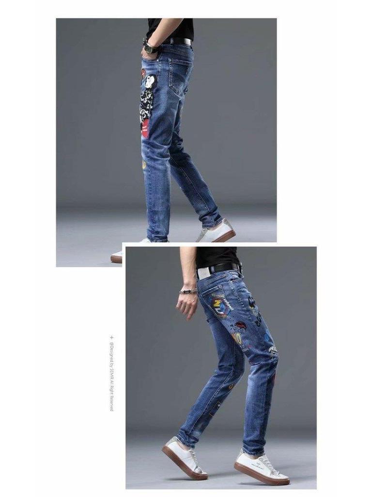 Мужские модные облегающие джинсы скинни с вышивкой - Летняя коллекция