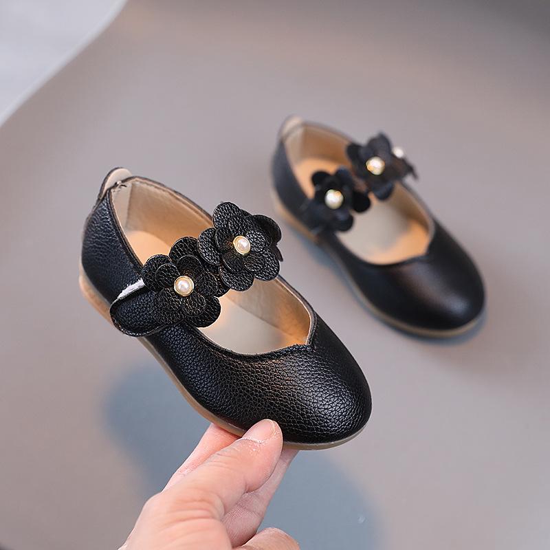 Children's Soft-Soled Floral Pumps: Spring/Fall Fashionable Princess-Style Leather Shoes for Girls