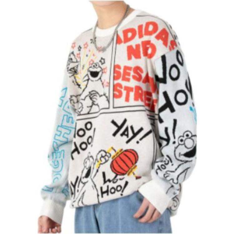 Adidas X «Улица Сезам» с принтом алфавита и круглым вырезом, вязаный свитер, топы унисекс, бежевый HD7294