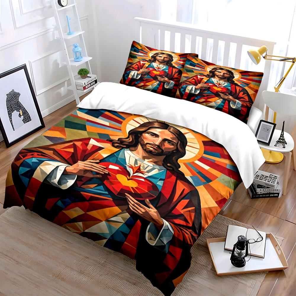 Jesus Sacred Heart motif. Bedding sets Duvet cover sets Duvet covers Pillowcases(1*Duvet Cover 2*Pillowcases without duvet insert)