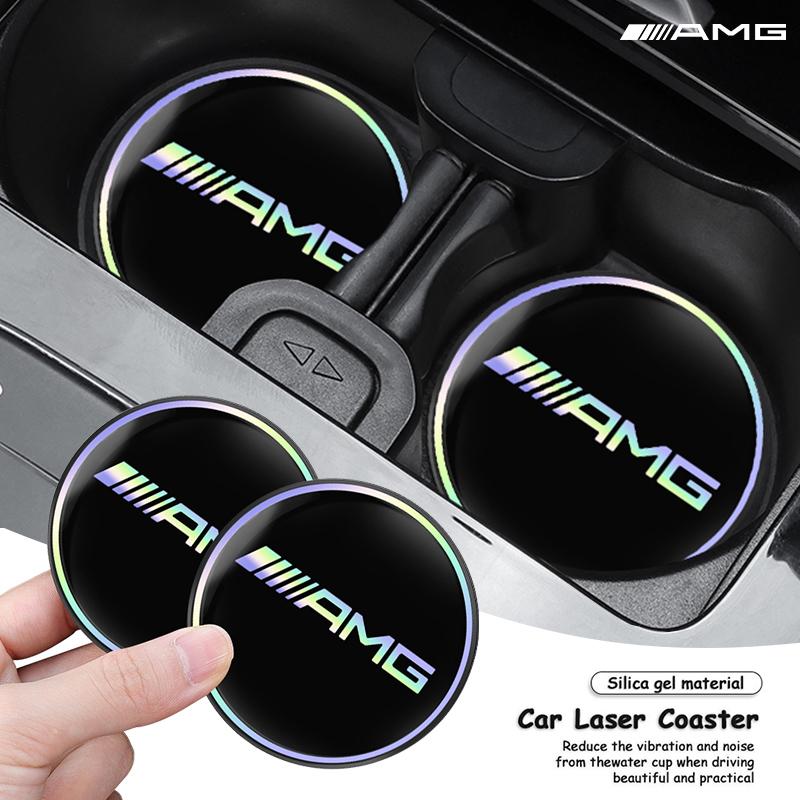 2Pcs Car Water Cup Mat Anti Slip Laser Coaster Pad For Mercedes Benz AMG W204 W205 W203 W211 W212 W213 W201 W210 W169 W202 W222