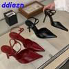 Мода Мода Ремешок на щиколотке Женские Туфли-лодочки Каблуки Мюли Новинка 2025 Женская Обувь с острым носком Неглубокие Женские Туфли на высоком каблуке Сандалии
