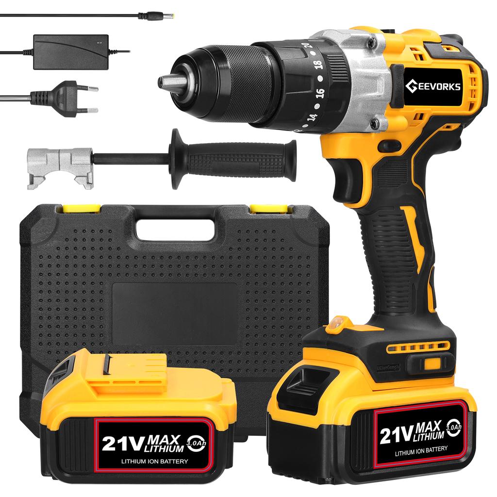 Household 80Nm Multifuctional 21V Electric Drill 2 Speed Control 3 Working Modes Stepless Speed