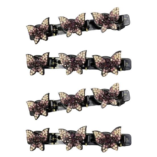 4 шт. заколки для волос в виде бабочек со стразами, для задней части головы, для плетения, зажим для волос, двухслойные заколки, женские, для девочек, аксессуары для волос, подарок на день рождения, на Рождество