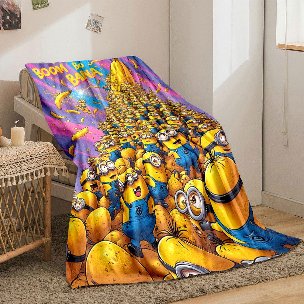 A crowd of yellow characters with goggles near a giant banana explosion. for all seasons blanket lunch break throw gift