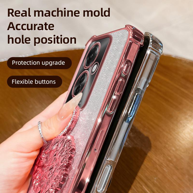 KEYSION Противоударный чехол с гальваническим покрытием для OPPO Reno11 F 5G Прозрачный ТПУ с блестками, инкрустированный драгоценными камнями, подставка в виде лебедя, задняя крышка для OPPO Reno11F 5G