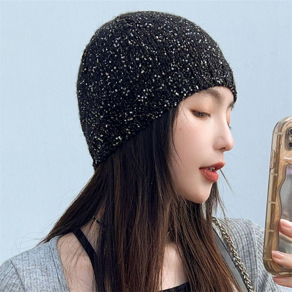 Warm Cap Sequin Knitted Hat Bow Knit Cap Casual Bowknot Beanies Hat  Autumn