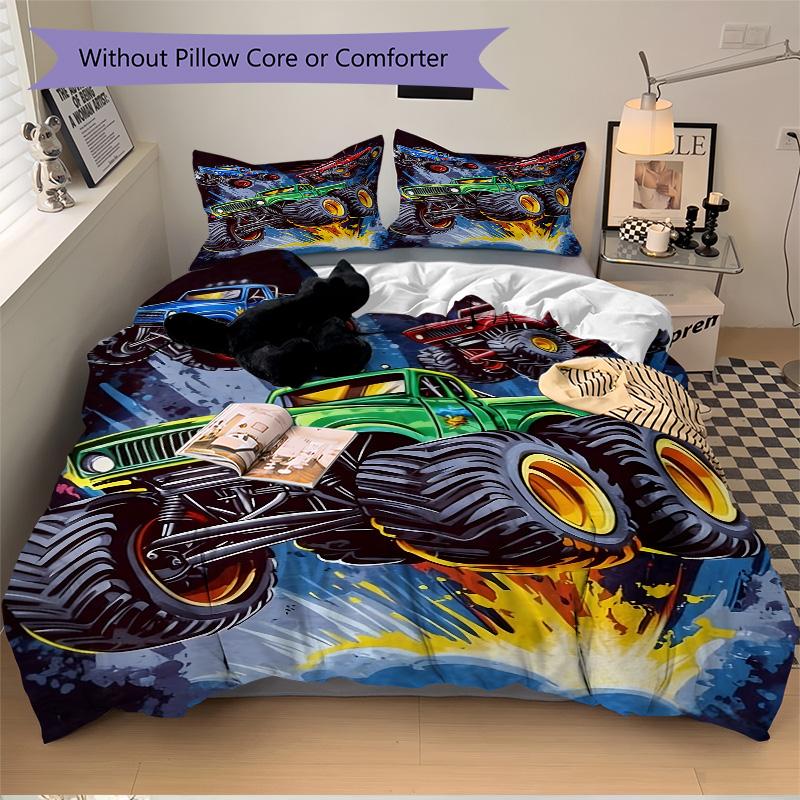 Monster Truck Adventure Print 3Pcs Bedding Setduvet Cover With 2 Bedropillowcase Home Birthday Gift
