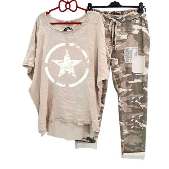 2Pcs/Set Women's Summer Casual Suit Round Neck Printed Breathable Cotton Blend Lightweight Sportswear Outfit Lady Supply