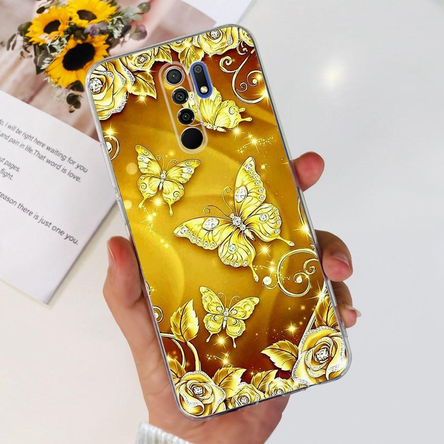 For Xiaomi Redmi 9 Case 6.53" Cover For Redmi 9 Flower Butterfly Transparent Silicone Soft Phone Covers For Redmi 9 Prime Bumper
