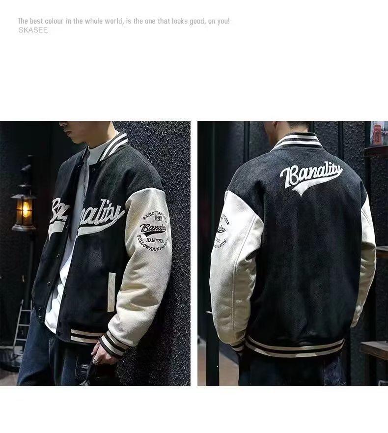 Мужская замшевая вышитая куртка-бомбер в стиле ретро - Весна/Осень