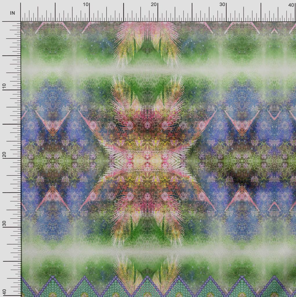 Soimoi Japan Crepe Satin Fabric Floral & Panel Print Sewing Fabric metre 42 Inch