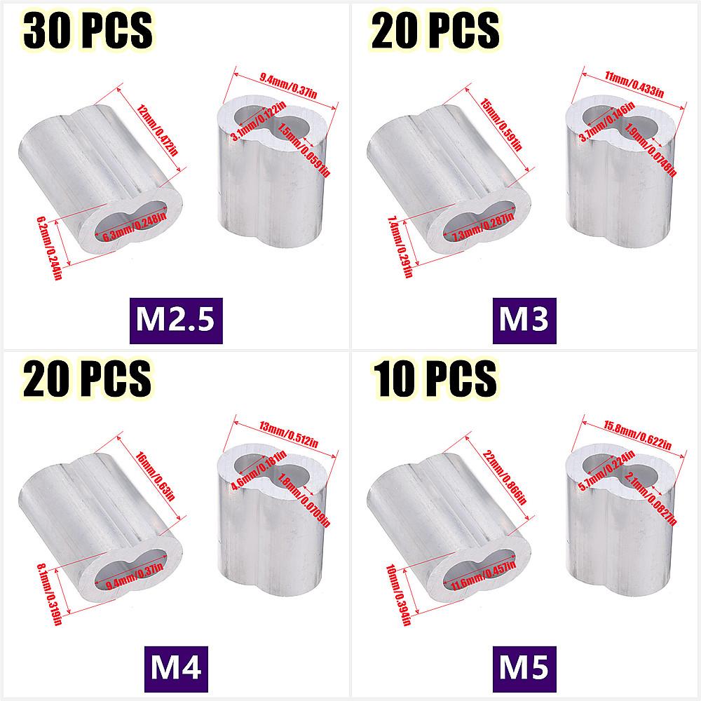 1-100Pcs Double Hole Cable Crimp Sleeve M1 to M12 Wire Ferrules 8-Shape Aluminum Cable Stopper Crimp Rope Hardware Accessories