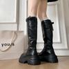 Женские высокие сапоги Женские Нескользящие Водонепроницаемые Зимние На молнии из ПУ кожи Сапоги до колена Женские Массивные на платформе Длинные сапоги 511