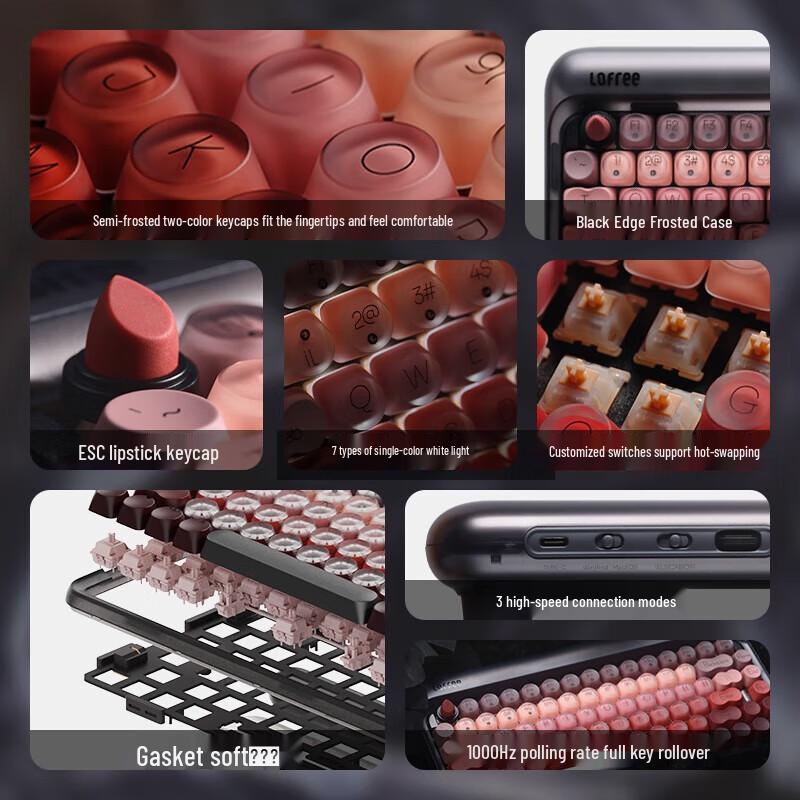 Lofree MAC Black Tube Lipstick Tri-Mode Magnetic Switch Mechanical Keyboard