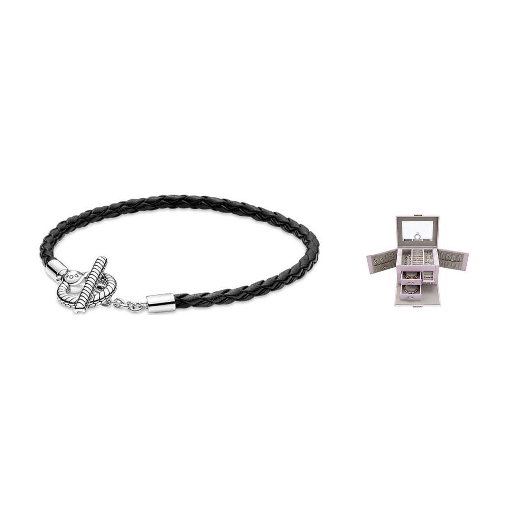 Pandora Moments T-Bar Woven 925 Silver Leather Bracelet Unisex bracelet 591675C01