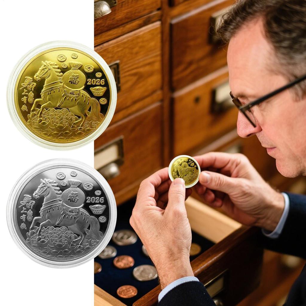 1 шт. Металлическая монета «Удачная коллекция» 2026 год Лошади Сувенир Лунный Новый год Китайский Зодиак Монеты Лошади Памятная монета