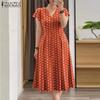 Women Casual V-neck Short Sleeve Polka Dot Print Dress
