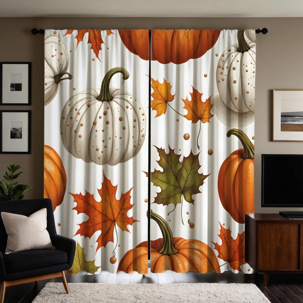 2 шт. HD Harvest Festival Белая тыква Красный кленовый лист декоративная занавеска Белая галстук цифровая печать занавеска украшение для дома st
