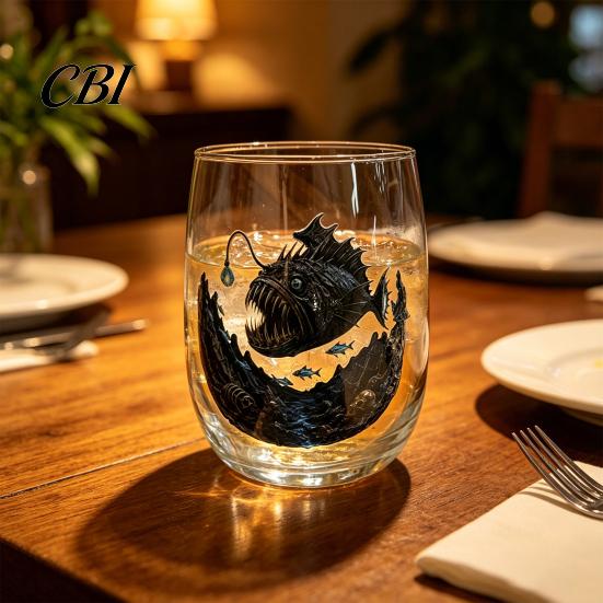 Coastal Style Beverage Serving Set Pirate Theme Stemless Wine Glass, 425ml Capacity, Marine Inspired Design Handmade Borosilicate Glass Cups