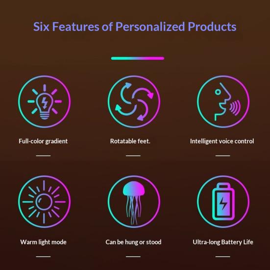 Floating Jellyfish Lamp Voice And Sound Activated Night Light USB Rechargeable Color Changing Ocean Mood Light for Bedroom Decor