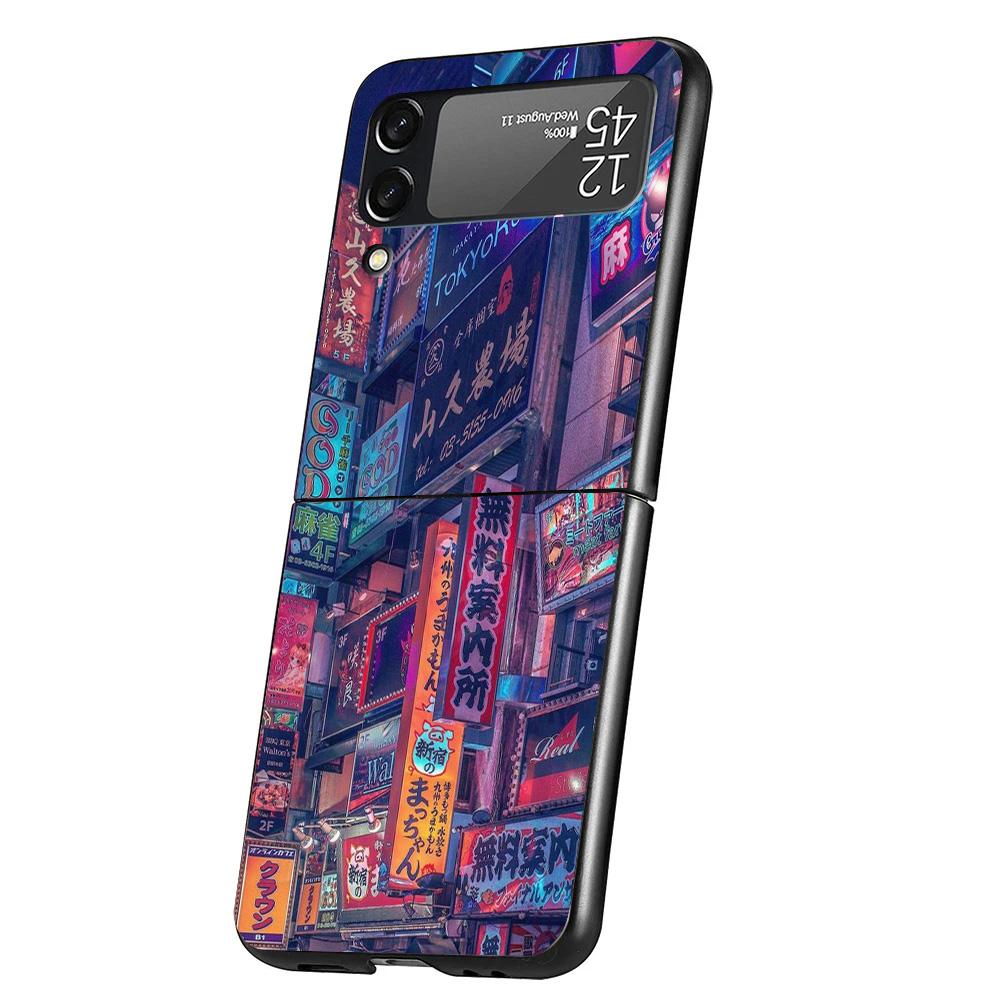 Эстетичный аниме-пейзаж Чехол для телефона для Samsung Galaxy Z Flip 7 6 5 4 3 5G ZFlip7 ZFlip6 ZFlip5 ZFlip4 ZFlip3 Черный Fundas