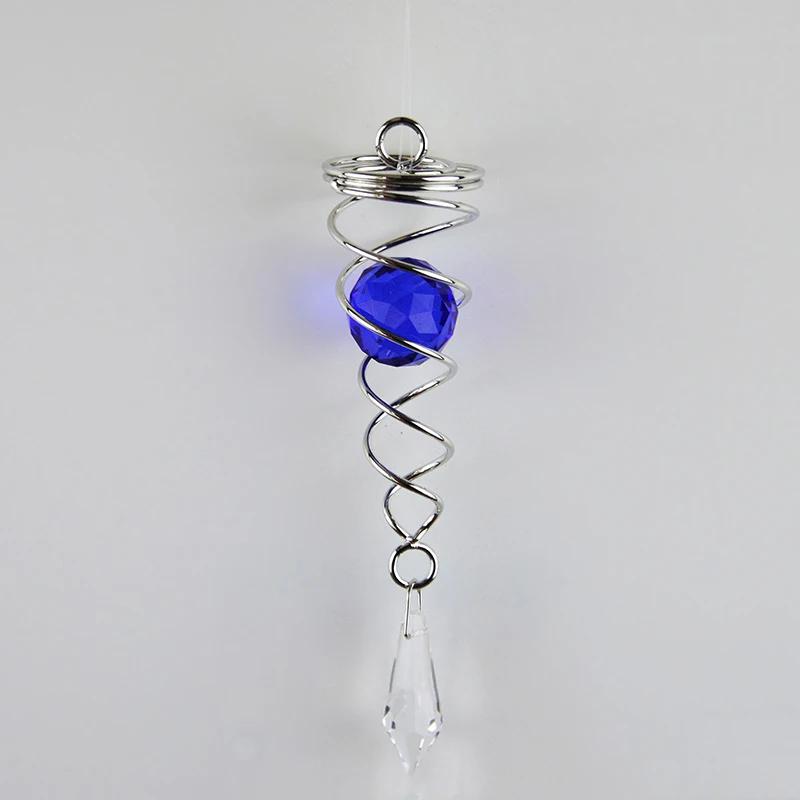 1pc Gazing Ball Spiral Tail Wind Spinner Stabilizer Stainless Steel Round Crystal Sun Catcher Hanging Swivel Hook Garden Decor