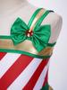 Girls Christmas Jumpsuit Striped Design Rhinestone Bow Adorned Ruffle Skirt Shorts Bodysuit Cosplay Costume