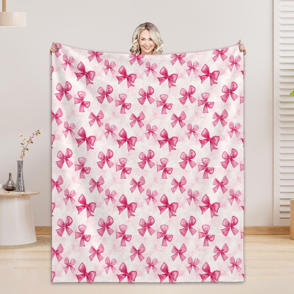 Pink Bow Blanket Flannel Blankets Anniversary Mom's Birthday Gift Throw Blanket Gifts For Mom
