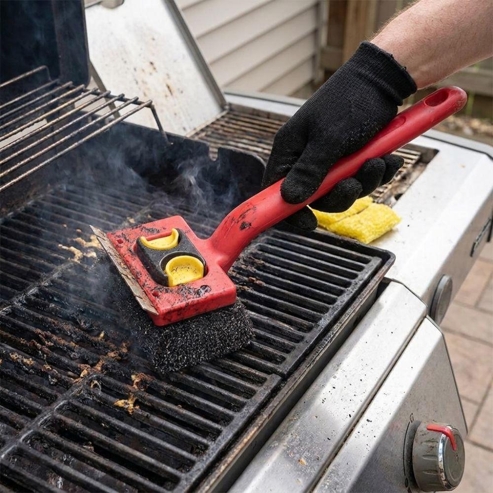 Replaceable Pads Safe Grill Grate Scrubber Stainless Steel Grease Remover Brush Home Use