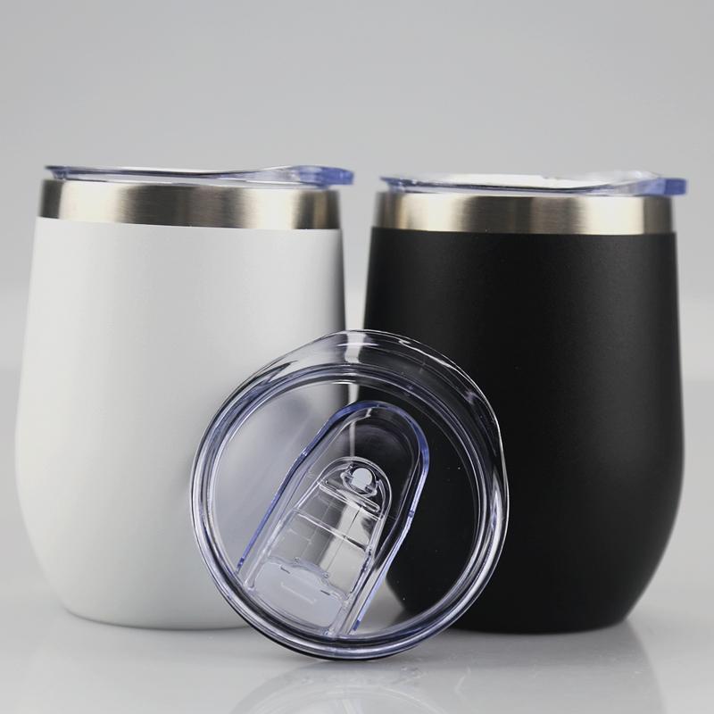 Custom Logo 12 oz Stainless Steel 18/8 Tumbler Black Iced Coffee Mug Insulated Double Wall Vacuum Wine Glass Egg Lid Bottle Cups