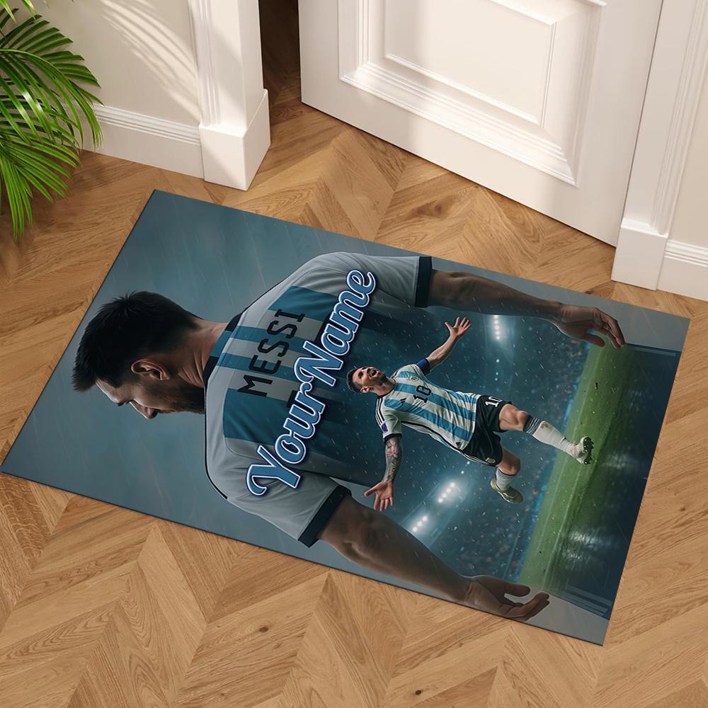 Messi Customize Text Floor Mat Design for Outdoor Dining Room Hallway Entryway Anti-slip Rug Decorate Offices Perfect Gift for Friends & Family