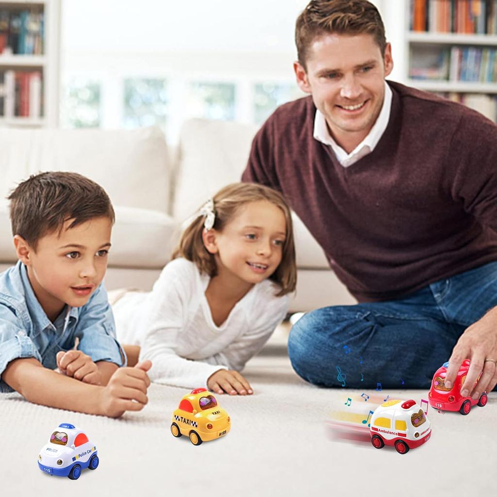 Детские игрушки-машинки, 4 предмета, набор машинок Press and Go на разные мультяшные темы с музыкой и светом